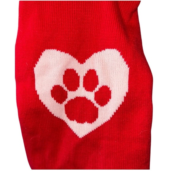Top Paw Holiday Knit Dog Sweater - Red Heart Paw‎ Print Pullover Puppy medium - Picture 4 of 4